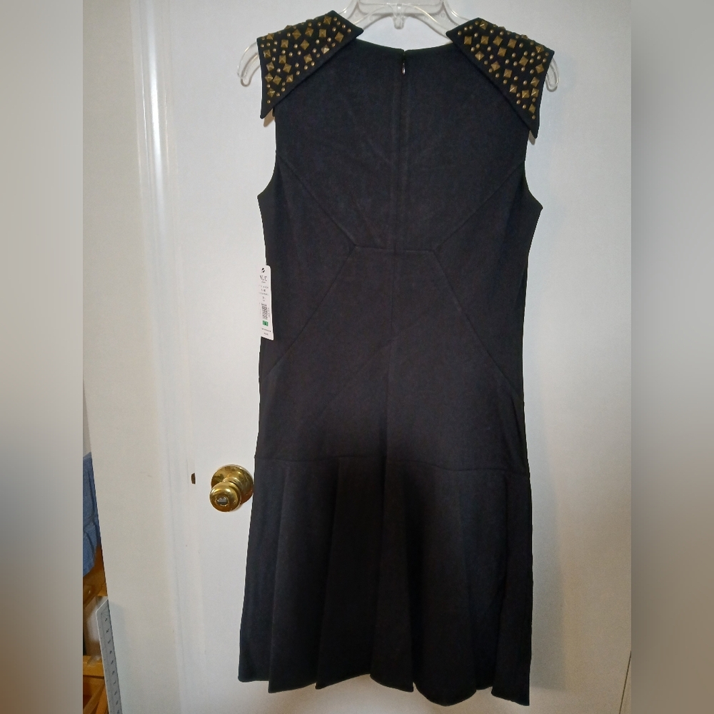 Nue by Shani Black Dress with Gold Studded Shoulders, Size 8 - Picture 2 of 13